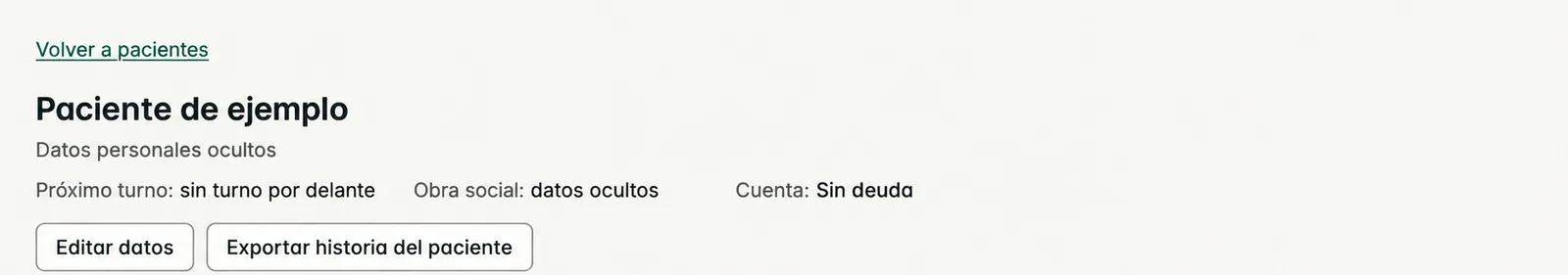 Ficha del paciente, con datos personales ocultos